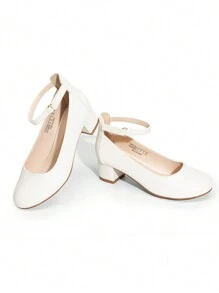 Girls Dress Shoes Chunky High Heels Ankle Strap Party Wedding Princess Pump For Little Big Kid - White - View 5