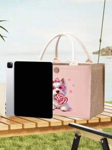 Bolso de lino con bloque de color + Bolsa pequeña con correa de mano, bolsa de almacenamiento, cartera, estampado lindo de perro, la primera opción de regalo para amantes de los perros, bolsa de compras de lino simple, bolsa reutilizable para compras de comestibles y bolsa de maquillaje, cartera, bolsa de regalo para vacaciones