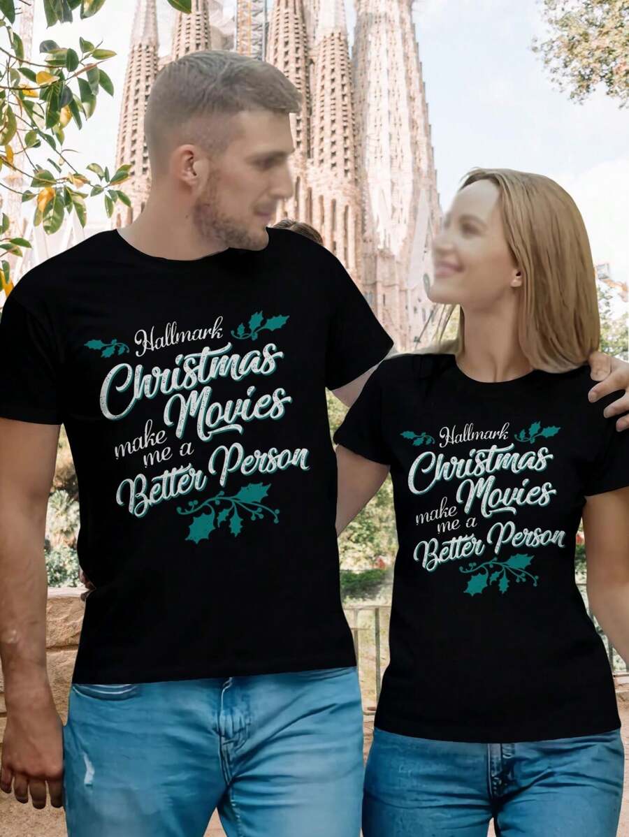 Lovers' Hallmark Christmas Movie T-Shirts Christmas Gifts For Women - 黑色 - 查看 1