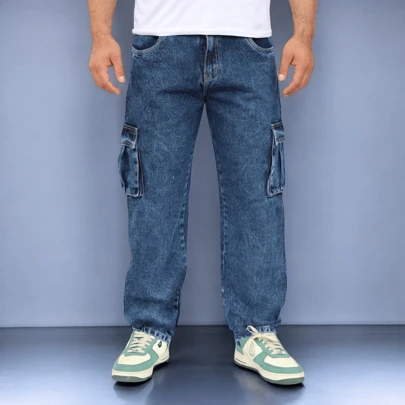  Pantalón Cargo Recto de Mezclilla John Silver Para Hombre