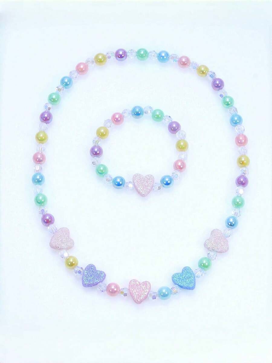 2 件/套儿童珠宝彩色亚克力心形手链项链套装 - 彩色 - 查看 1