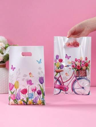 10/25/50 piezas Bolsas de regalo con estilo de tulipanes, bolsas de regalo con decoración de tulipanes coloridos para sujetar, suministros de envoltura de regalos, bolsas de almacenamiento, para decoración de fiesta, decoración de cumpleaños, decoración de baby shower, decoración de hogar y mesa, suministros de empaquetado de regalos