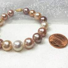 MYSOYA 10-11mm 天然彩色珍珠手链，配有精美礼品盒，适合送给他/她，适合日常佩戴、派对、生日、周年纪念日、婚礼、感恩节、圣诞节、新年、情人节 - 粉色 - 查看 8