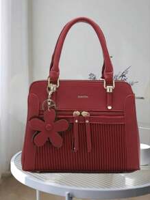 Women's Fashion Style Handbag With Pom Pom Pendant, Versatile Portable Shoulder Crossbody Bag - Đỏ - Xem 1