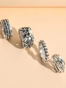 4pcs/Set Punk Style Men's Rings With Skull & Heart Designs, Fashionable Accessories For Daily, Party, Dating, Festival Gifts