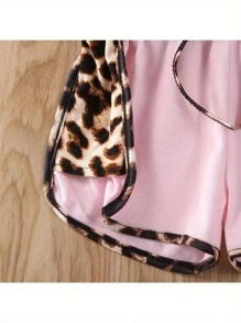 2Pcs Toddler Baby Girl Boy Leopard T-Shirt Short Sleeve Tee Tops And Shorts Pants Summer Outfits Set