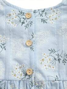 Mono para bebé con diadema, estampado floral, cuello redondo, mangas cortas y diadema para verano, azul/amarillo, 0-24 meses - Azul - Ver 5