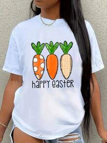 Happy Easter Bunny Rabbit Carrot Teacher Shirt, Cartoon Easter Shirt For Womens, Happy Easter Mommy Outfits, Cute Easter Day T-Shirt, Easter Family Matching Shirt, Easter Gift For Mom