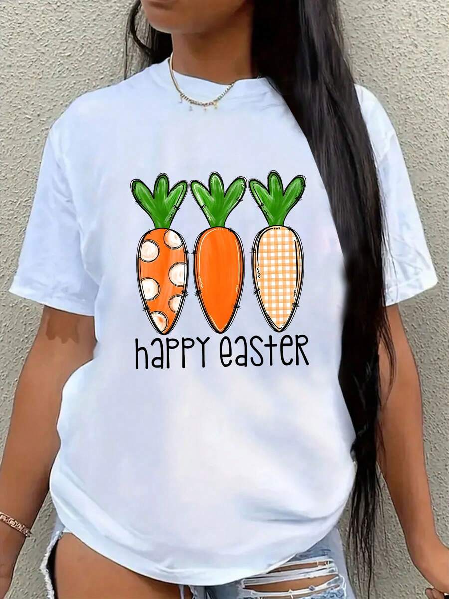 Happy Easter Bunny Rabbit Carrot Teacher Shirt, Cartoon Easter Shirt For Womens, Happy Easter Mommy Outfits, Cute Easter Day T-Shirt, Easter Family Matching Shirt, Easter Gift For Mom