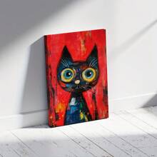 1 Pc Canvas Poster, Abstract Cat Painting, Canvas Wall Art, Wooden Framed Canvas Painting -  Thickness 2.25cm/0.9inch,Valentine's Day Decorations At Home,Valentine's Day,New Year,Home Gift Decoration, Room Decoration Aesthetic, Wall Decoration Art, Perfect Gift, Autumn And Winter Wall Decoration, Living Room Decoration, Bedroom Decoration, Kitchen Decoration, Entry Decoration, Bathroom Decoration, Direct Wall Painting, High Quality Wall Painting Poster - Multicolor - View 1