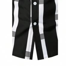 Camisa clásica estampada a cuadros para hombres camisa casual de manga larga de botones otoño - Negro - Ver 5