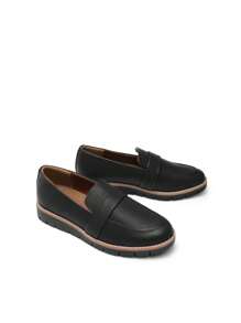 Women Loafers Arch Support Slip-On Round Toe Wedge Heel Loafers Classic Style Comfortable Business Casual Work Daily Shoes - 黑色/PU - 查看 5