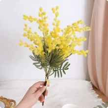 5pcs Artificial Mimosa Flowers For Wedding, High-End Fake Flowers For Home Decor, Holiday Romantic Flowers, Slightly Shedding Pollen, Suitable For Wedding, Dry Flowers - Yellow - View 3