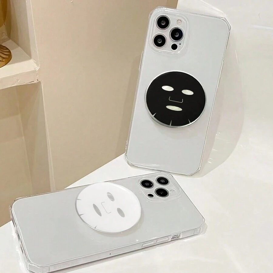 Mask Transparent Mobile Phone Airbag Holder Retractable 3cm Paste Slouchy Artifact Creative Compatible With IPhone, Android Phone, Gift For Birthday, Family, Friends Push-Pull Phone Grip, Phone Holder, Phone Accessories