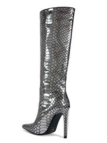 RevReaL Women's Snakeskin Over-The-Knee Heeled Boots - Gun - View 3
