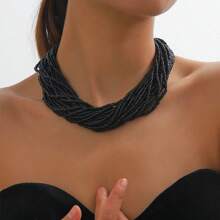 1pc Boho Multilayer Pearl Necklace, Elegant Minimalist Sexy Choker Necklace, Sweet Elegant Collarbone Chain, Brown, Rose Red, Black, White, Gifts For Ladies