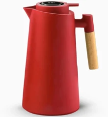 Nordic Thermal Bottle 1L Coffee Tea Wooden Handle Luxury - 紅色 - 查看 2