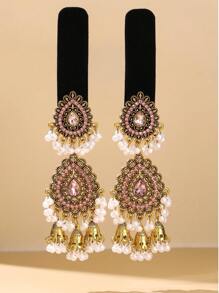 1 对复古风格水滴形波西米亚风铃发夹，适合日常、节日和婚礼佩戴