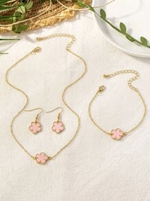 1 Set Mode Minimalistische Klaver Decor Ketting, Armband & Oorbellen Sieraden Set, Veelzijdig Voor Vrouwen Feest, Banket En Cadeau