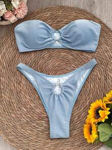 Sexy Solid Color Bandeau Bikini For Women, European & American Style Summer