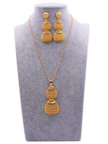 镀金婚礼首饰套装女士非洲/新娘派对礼物项链吊坠耳环珠宝首饰套装 - 金色 - 查看 6