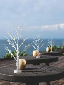 1pc 24-Head 60cm Tall Bright LED White Birch Tree Lamp With USB Cable + 3 AA Battery Box, Home Decor Snowflake Christmas Tree Light, Holiday Decoration 5-Pointed Star Christmas Decor, Room Wedding Decor Star Tree LED Lamp, Ramadan Decoration Tree Lamp, Room Decor White Birch Christmas Tree Light, Fairy Lights, Camping Light