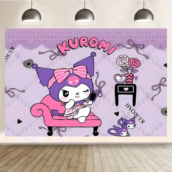 Sanrio 1 Pezzo Di Sfondo Decorativo Per Festa Di Compleanno A Tema cartoni animati Kuromi Viola Di Sanrio, Decorazioni Per Doccia, Decorazioni Per Camera Da Letto, Telo Da Parete, Sfondi Fotografici, Dimensioni 210 x 150 x 100 cm / 100 x 75 cm
