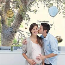 Uroczy motyw Misia i Pszczoły Tło Urodzinowe - Wielofunkcyjne Tło Dekoracji Fotobudki Z Czerwonymi Balonami I Drewnianym Banerem, Odpowiednie Na Wszystkie Pory Roku, Dekoracja Urodzinowa Motyw Misia