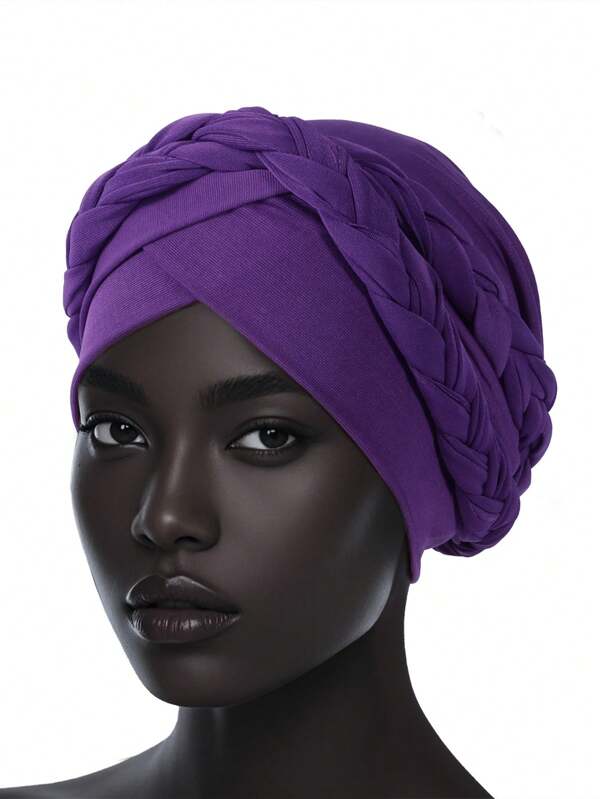 1 pañuelo sólido o multicolor para mujeres de primavera y otoño, con dos gorros de leche de seda trenzados de un solo color, para cubrir el cabello estilo bonnet o turbante