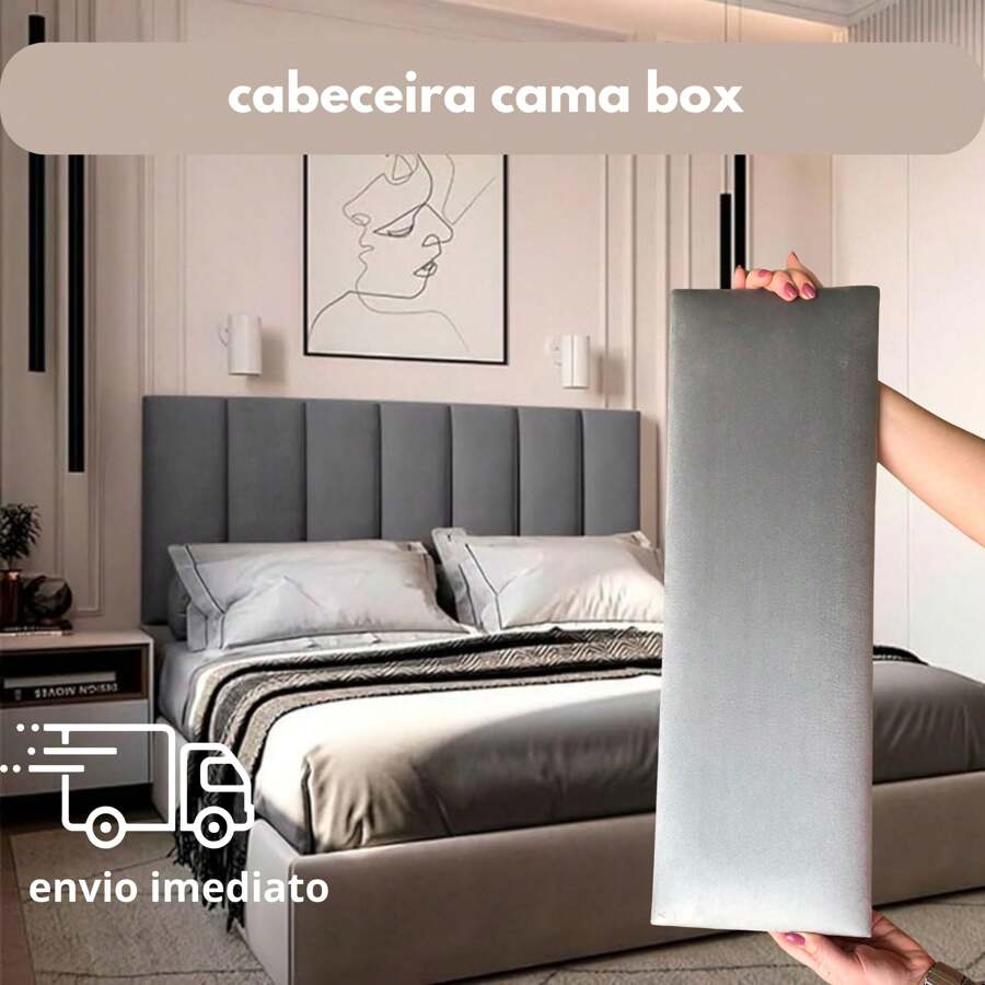 Headboard For Single Box Bed 60x20 Modular Kit 5 Upholstered Pieces - Grey - View 1