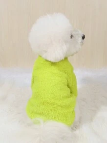 1 件苹果绿色双面蓬松有弹性柔软保暖高领宠物背心适合猫狗，室内和室外，秋冬季 - 綠色 - 查看 5