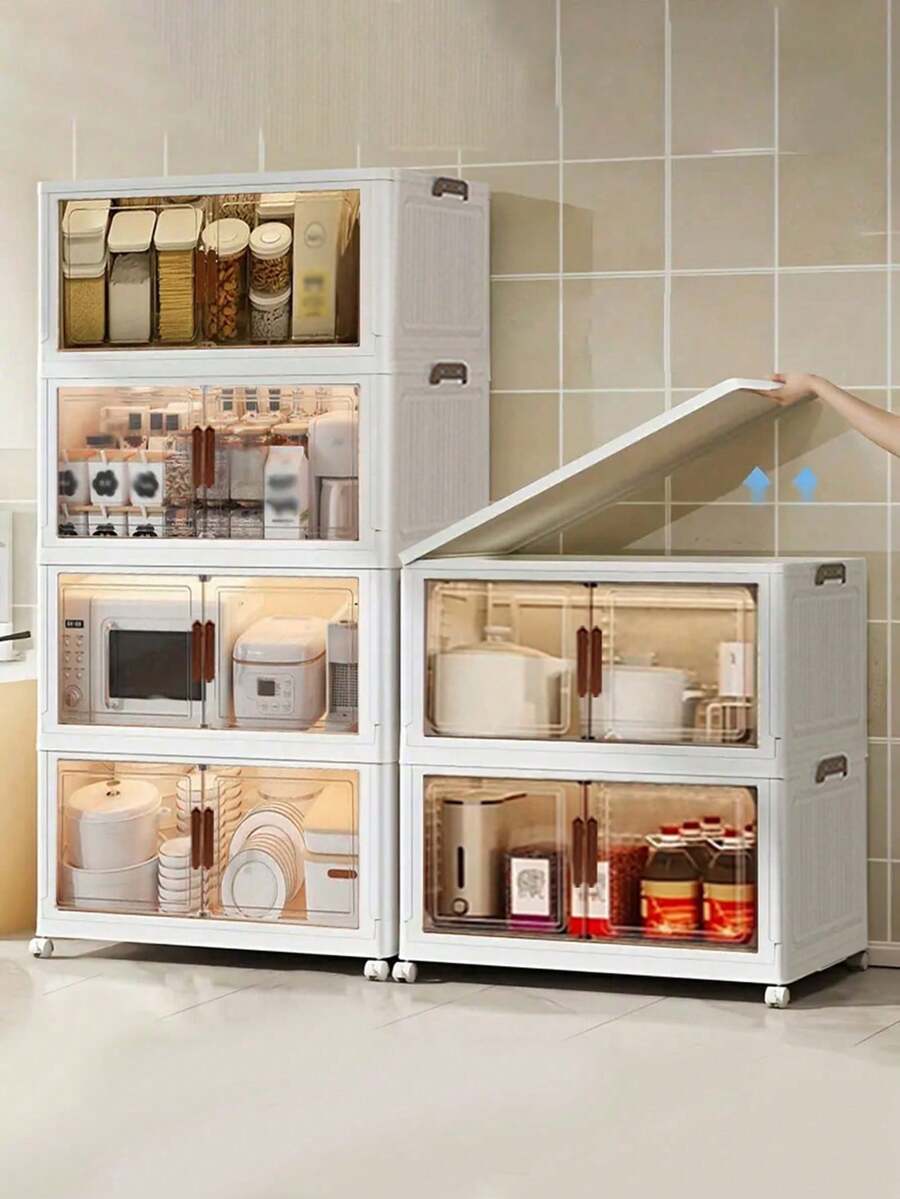 3layer Versatile 1-5 Layer Folding Storage Cabinet With Magnetic Doors - Dustproof, Waterproof For Clothes, Snacks, Toys & More - Easy Assembly, Space-Saving Design - White - View 1