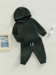 Baby Boy Fall Outfits For Girl Boy Long Sleeve Hoodie Top And Long Sweatpants Set Toddler Sweatsuit - màu đen - Xem 2