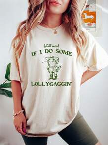 Women Basic Round Neck Short Sleeve Vintage Frog Print Casual T-Shirt