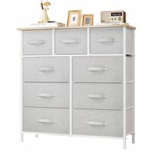 Wide Chest Of Drawers With 9 Drawers, Fabric Dressers With Easy Pull Handle,Sturdy Steel Frame,Storage Drawers For Bedroom, Kids Room, Closet, Clothes - Grey - View 3
