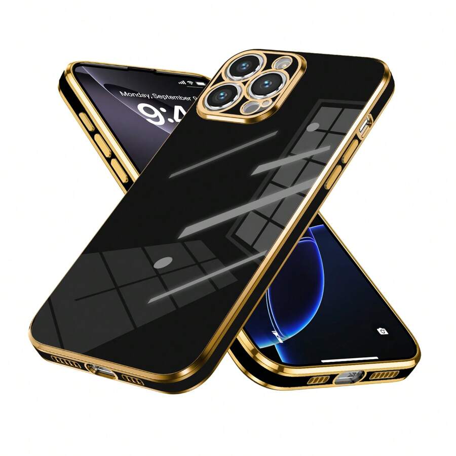 New Electroplated Protective Phone Case + Complete Set Of Phone Cases Compatible With Apple IPhone 11/12/13/14/15/16 Pro Max, Galaxy S22/S23/S24+ & A01/A02/A03/A04/A05/A06/A12/A32/A52/M12/M21/M32/M52/ Redmi Note 14/13/12/11 Pro/11C/A3 Etc. - Black - View 1