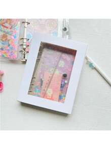 A5 Size Pink Girly Loose-Leaf Journal With Stickers, Transparent Diary Notebook, Schedule Planner