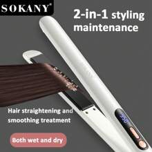 SOKANY Pinza cerámica multifuncional SOKANY, alisador de cabello, pinza de alisado. Tres en para rizar y alisar en seco y húmedo, temperatura ajustable hasta 950 grados, pantalla LED, calentamiento rápido, cola giratoria 360 grados, apto para familias y salones de belleza.