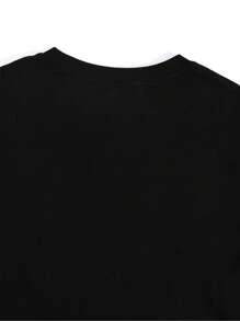 Camiseta de manga corta con estampado de gato para hombres de talla grande, cómoda y casual, con cuello redondo elástico, adecuada para actividades al aire libre de hombres. - Negro - Ver 5