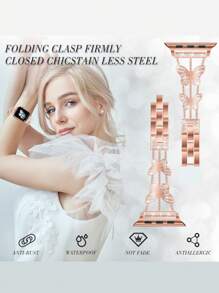 1pc Watch Band Women Fashion Metal Crystal Butterfly Wrist Strap