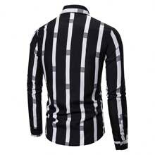 Camisa clásica estampada a cuadros para hombres camisa casual de manga larga de botones otoño - Negro - Ver 3