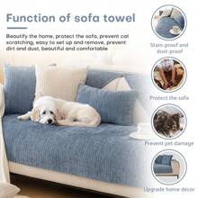Soft Chenille Sofa Couch Cover Mat Striped Weave Textured Sectional Slipcovers With Non-Slip Back Anti Scratch Pet Couch Protector Sofa Armrest Cover Backrest Cover Seat Cover Machine Washable 1 Piece For Living Room Home Decoration - Màu xanh lam - Xem 6