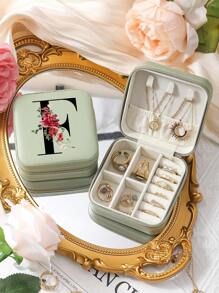 26 Letters Printed Pattern Travel Jewelry Storage Box, Portable Zipper Travel Jewelry Storage Box, Women's Home Storage Box, Pu Leather Waterproof Jewelry Box For Earrings, Necklaces, Rings, Jewelry Storage, Small Jewelry Box, - Suitable As A Gift For Friends And Bridesmaids Back To School
