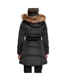 Longline Quilted Puffer Hooded Puffer Jacket Women Black Coats - Black - View 2