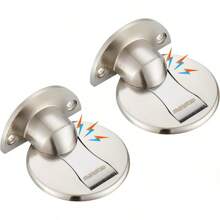 Floor Mount Magnet Door Stopper - Invisible Magnetic Door Stop, Magnets Door Stops Wall Prop Hold Open Doorstop, With 3M Adhesive No Drilling, For Home Office Bedroom Door Stop (Silver, 2pcs)