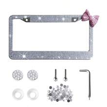 1 Shiny License Plate Frame, Set With Hand-Set Acrylic Crystal, Cute Bowknot Decoration, Stainless Steel Frame, Firmly Fixed, Upgrade Your Car With Stylish Shiny Butterfly License Plate Frame Christmas Gift Girl
