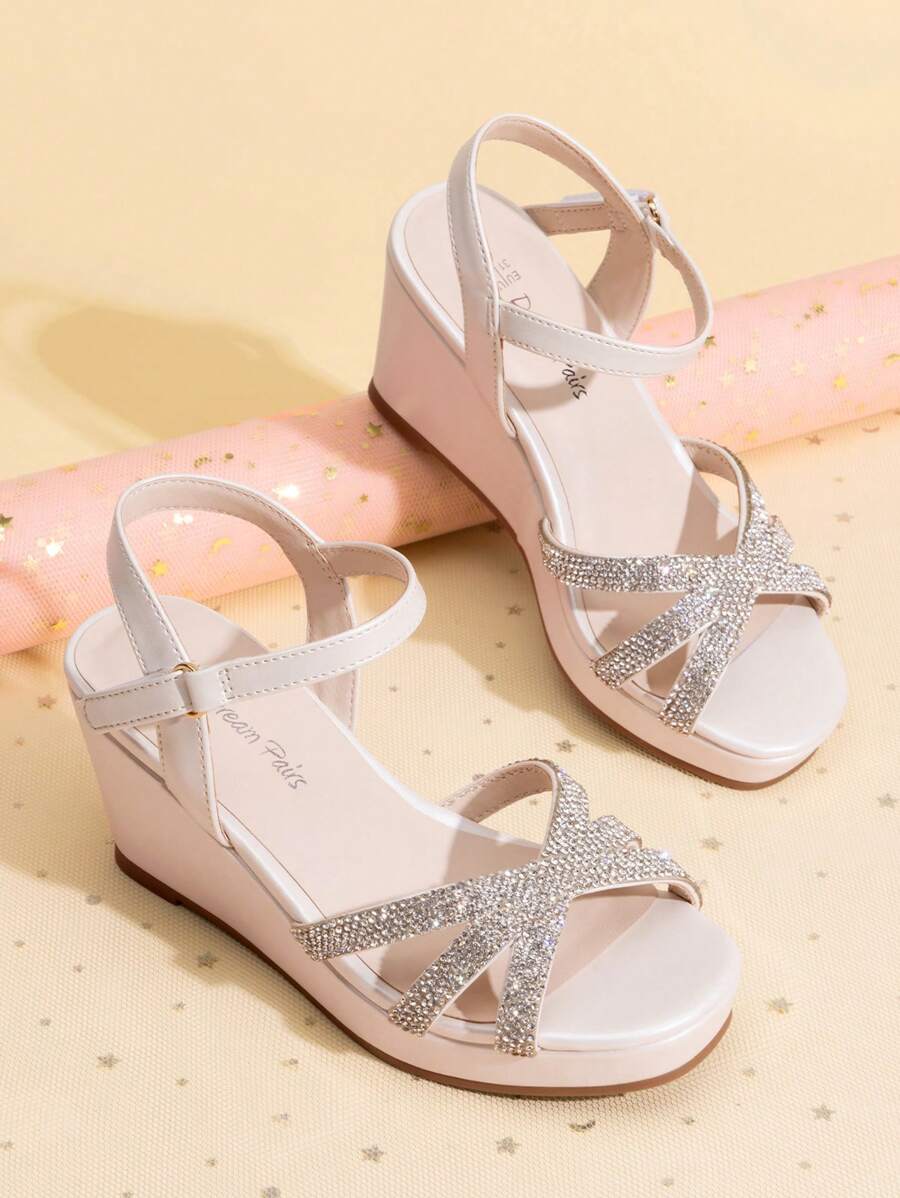 Girls Wedge Sandals Flatform Open Toe Summer Platform Sandals Flower Wedding Party For Little Kid/Big Kid - Apricot - View 1