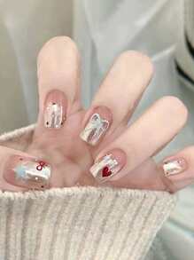 Instantly Upgrade Your Look With 24pcs Short Coffin Cute Nail Art Piece Fresh And Simple Nail Patch Wearing Nail Detachable Love Bow Star Sweet Cute Funny Full Cover Fit Perfectly Detachable Fake Nail,Gift For Women Mom Wife Sister Teen Girl Friend,Festival, Holiday, Cosplay, Travel, Party, DIY, Music Festival,Dating, Spring, Summer, Fall, Winter & 1pc Nail File & 1 Sheet Nail Jelly Glue(Random Jelly Glue) Press On Nails