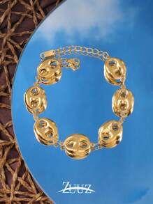 1pc Punk Vintage Stainless Steel Bracelet For Women Hollow Coffee Bean Chain Bracelet For Daily Decoration