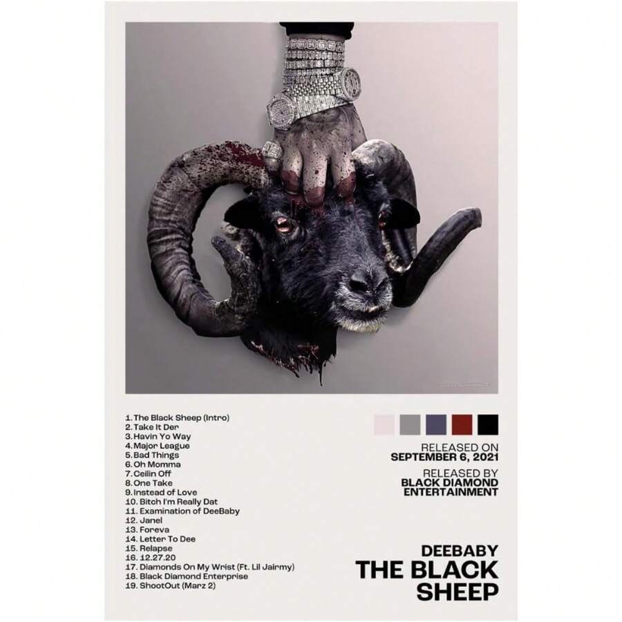 Framed-Black Sheep Album Cover Music Poster Home Decor For Living Room Aesthetic Rap Posters Rapper Album Wall Art Cool Stuff For Your Room High Quality,For New Year, Valentinc'S Day, Living Room, Bathroom, Bedroom, Kitchen - Đã đóng khung - Xem 1